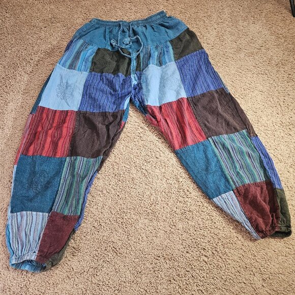 READ Kathmandu Imports Jogger Pants Small Patchwork Boho Nepal Cotton - Picture 7 of 8